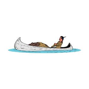 Native American carrying fur on canoe listed in symbols and history decals.