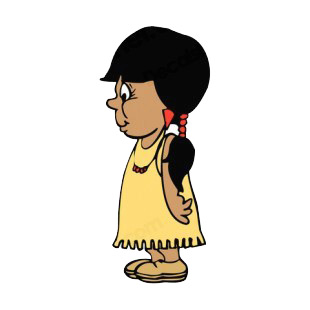Native American with yellow dress listed in symbols and history decals.