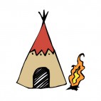 Native American teepee with fire next to it, decals stickers