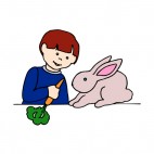 Boy feeding bunny with carrot, decals stickers