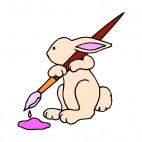 Pink bunny holding paint brush, decals stickers