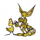 Bunny showing easter egg to chick, decals stickers