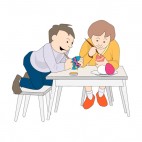 Boy and girl coloring eggs, decals stickers