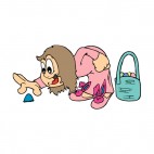 Girl in pyjama egg hunting, decals stickers