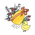 Gold easter egg with red buckle and chick and flowers, decals stickers