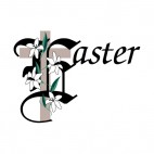 Easter writing with crucifix and flowers, decals stickers