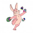 Pink bunny walking with multi colored easter eggs, decals stickers
