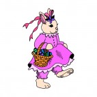 Female bunny with pink dress holding easter egg basket, decals stickers