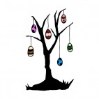 Multi colored easter eggs hanging on tree, decals stickers