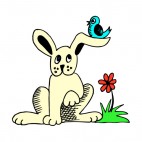 Bunny with blue bird on his ear, decals stickers