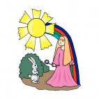 Girl and bunny with sun and rainbow, decals stickers