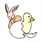 Bunny with chick hatching from egg, decals stickers