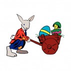 Bunny with cart containing easter eggs and chick, decals stickers
