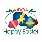 Happy easter with multi colors easter eggs logo, decals stickers