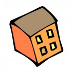 Orange with brown roof office bungalow, decals stickers