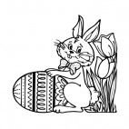 Bunny with easter egg and tulips, decals stickers
