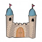 Castle with red flags and wooden door, decals stickers