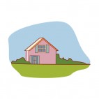 Pink house with bushes around, decals stickers
