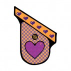 Orange and purple with heart shaped hole birdhouse, decals stickers