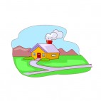 Orange with purple roof house with smoking chimney, decals stickers