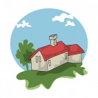 House with red roof and green tree, decals stickers