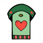 Green with red hearts birdhouse, decals stickers
