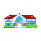 Blue house with red roof and large windows, decals stickers