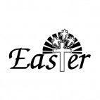 Easter writing with crucifix and tulips, decals stickers