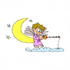 Angel sitting on moon crescent fishing, decals stickers