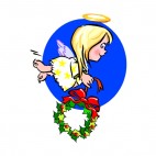Angel holding wreath with red buckle, decals stickers