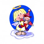 Angel holding clown doll, decals stickers