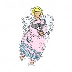 Angel with pink dress holding grey kitten, decals stickers