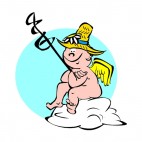 Cherub with stick and hat waiting, decals stickers