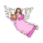 Angel with pink dress playing harp, decals stickers