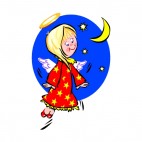 Angel in red dress with moon crescent, decals stickers