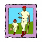 African american father and son playing  baseball, decals stickers