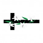 Black cross with white flowers, decals stickers