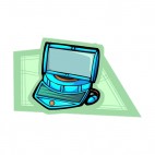 Blue notebook with wired mouse, decals stickers