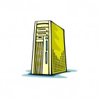 Computer tower with dual disk drives and floppy drive, decals stickers