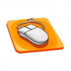 Wired mouse on orange mousepad, decals stickers