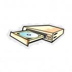 Internal cd rom drive with tray open, decals stickers