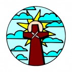 Wooden cross with sun and clouds, decals stickers