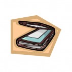 Brown scanner with open cover, decals stickers