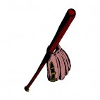Wooden baseball bat and glove, decals stickers
