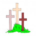3 multi colors crosses sticked to the ground , decals stickers