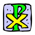 Green and yellow chi rho cross drawing, decals stickers