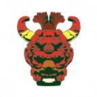 Red and yellow mask with horns, decals stickers