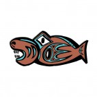Blue and brown fish with mouth open figure, decals stickers