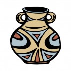 Beige vase with brown and blue drawing artifact, decals stickers