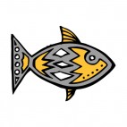 Grey fish with yellow and white drawing figure, decals stickers
